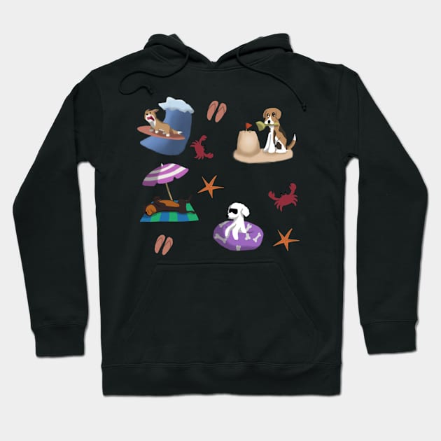 Dogs being cute at the beach pattern and sticker pack Hoodie by SharonTheFirst